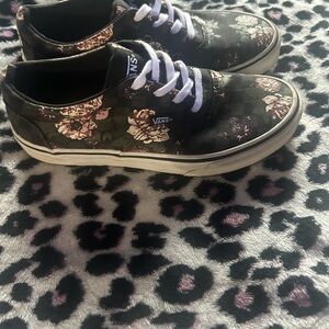 Vans Black and Pink Floral Sneakers